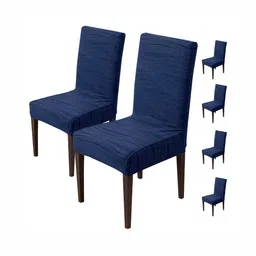 HOUSE OF QUIRK Navy Blue 6 Pieces Removable & Washable Short Dining Chair Cover-11