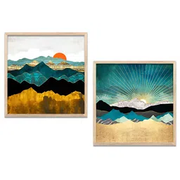 Kotart White & Blue 2 Pieces Modern Wooden Square Wall Arts-picture-17