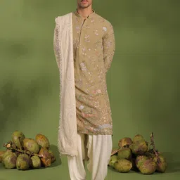 KALPRAAG Men Ethnic Motifs Embroidered Regular Sequinned Kurta with Patiala & With Dupatta image 1