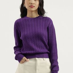 United Colors of Benetton Women Self Design Cable Knit Pure Cotton Pullover Sweater-picture-21