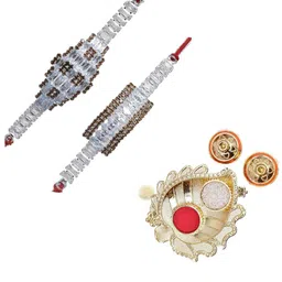 MEIRA JEWELLERY Set Of 2 Stone-Studded Rakhi With Greeting Card Gift Set-image-41