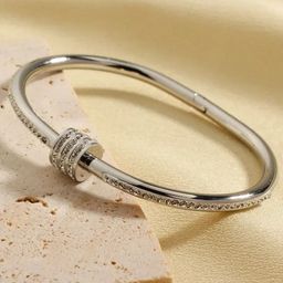 MEENAZ Women American Diamond Antique Silver-Plated Kada Bracelet-30