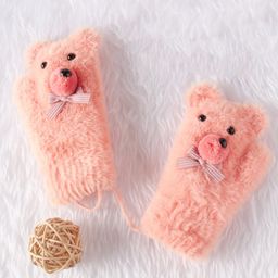 Babyhug Cotton Woolen Gloves Teddy Applique - Pink-image-56