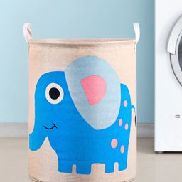 Babyhug Cotton Foldable Laundry bag Elephant Print - Blue-27