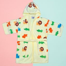 The Little Lookers Half Sleeves Hooded Bath Robe Animal Print - White-image-11