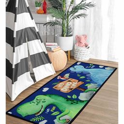 Saral Home Anti Skid Floor Runner Dino Print - Blue-20