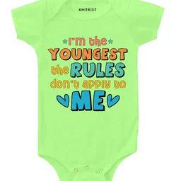 KNITROOT Youngest Rules Print Half Sleeves Onesie - Green-picture-18