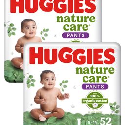 Huggies Nature Care 100% Organic Cotton Premium Baby Diaper Pants Large Size - 52 Pieces - (Pack of 2)-16
