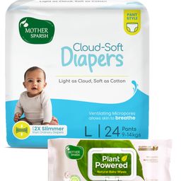 Mother Sparsh Plant Powered Natural Baby Wipes With Cucumber Extract - 60 Pieces And Cloud Soft Single Use Pant Style Diaper L - 24 Pieces (Combo)-image-44