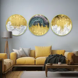 The Castle Decor 3 Piece Grey & Gold tone Abstract Wooden Wall Art-28