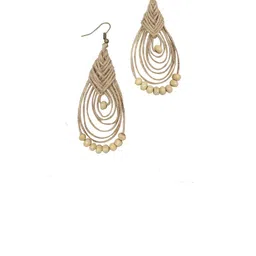 WHE Artificial Beaded Handmade Jute Teardrop Shaped Drop Earrings image 2
