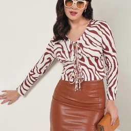 BAESD Women Printed Tie-Up Neck Crop Top-image-73