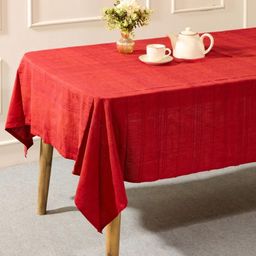 Fabindia Red Cotton 6-Seater Table Cover with Textured details-2