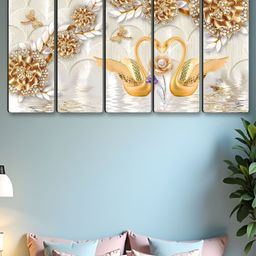 Myntra Elegant Homes White & Gold-Toned 5 Piece Birds and Animals Printed Canvas Wall Arts-29
