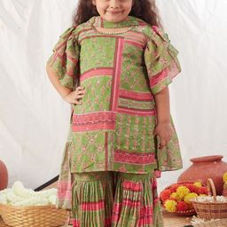 Vivedkids Girls Ethnic Motifs Printed Regular Kurta with Sharara & With Dupatta-picture-40