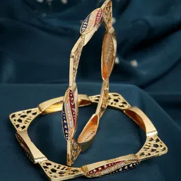 Anouk Set Of 2 Gold-Plated American Diamond Stone Studded Square Bangles-10