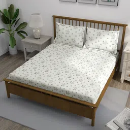 SWAYAM White & Brown Printed Cotton 240 TC Fitted King Bedsheet Set-1.83 m x 1.96 m-image-74