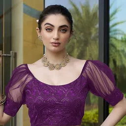 HERE&NOW Embroidered Puff Sleeved Saree Blouse-44