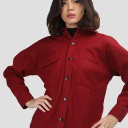 CHKOKKO Solid Spread Collar Single Breasted Shacket Coats-image-40