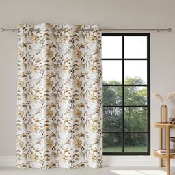 DDecor Beige & White Floral Printed Room Darkening Long Door Curtain-image-45