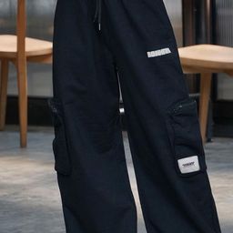 Bonkers Corner Women Mid-Rise Black Heavyweight Cargo Pants With Pockets-image-90