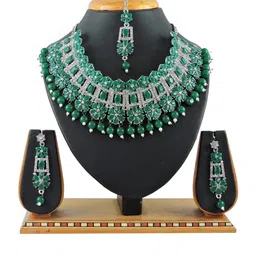VATSALYA creation Women Green Artificial Stones and Beads Jewellery Set With Maang Tika-picture-49