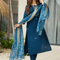 URMIR FASHION Women Ethnic Motifs Embroidered Regular Thread Work Kurta with Trousers & With Dupatta-picture-46
