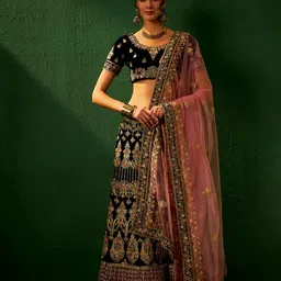 DEVATITHI Embroidered Thread Work Velvet Semi-Stitched Lehenga & Blouse With Dupatta-picture-37