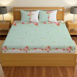 IVAZA Green Floral 330 TC Queen Bedsheet with 2 Pillow Covers-image-63