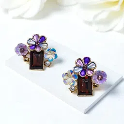 AVANT-GARDE PARIS Gold-Plated Stones Studded & Beaded Floral Shaped Studs-picture-29