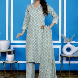 Kaftanize Women Ethnic Motifs Printed  Kurta with Trousers & With Dupatta-picture-24