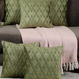Set of 5 Piece Green Color Premium Velvet Cushion Covers-12