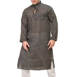 Exotic India Griffin Men Kurta Pajama with Wide Woven Stripes-image-78