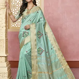 DIVASTRI Floral Embroidered Silk Cotton Banarasi Saree-37