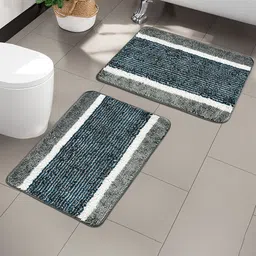 Kuber Industries 2-Pcs Grey & White Striped Anti-SlipDoormats-28