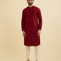 Manyavar Embroidered Mandarin Collar Straight Kurta with Pyjamas-picture-53