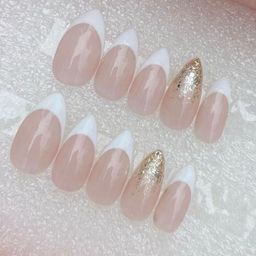 AMOK STORE Set Of 12 Press-On Nails With Mini Nail Filer & Nail Glue- Pink & Gold-37
