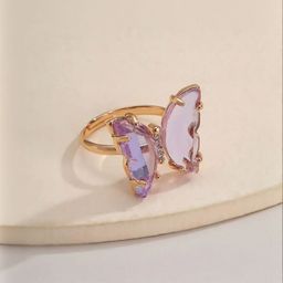 Vembley Women Gold Plated Purple Crystal Butterfly Ring-picture-33