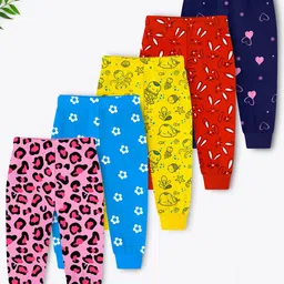 YK X Trampoline Girls Pack Of 5 All Over Printed Cotton Mid Rise Joggers-image-85