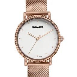 Sonata Women Embellished Dial & Stainless Steel Bracelet Style Straps Analogue Watch 87066WM01-37