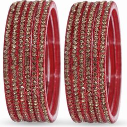 ZULKA Set Of 12 Glass With Zircon Gemstone Studded Glossy Finished Bangles-image-18