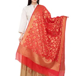 A R SILK DUPATTA HUB Floral Woven Design Chanderi Dupatta-picture-41