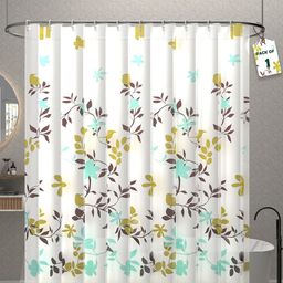 Kuber Industries White & Green Printed Shower Curtain-45