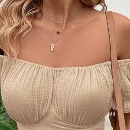 StyleCast Women Off-Shoulder Puff Sleeve Bardot Crop Top-image-31
