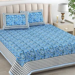 The Craft Monk Blue & White Floral King Bedsheet with 2 Pillow Covers-image-38