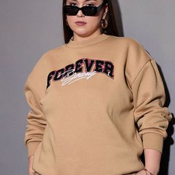 SASSAFRAS Curve Women Cotton Plus Size Typography Embroidered Sweatshirt-image-53