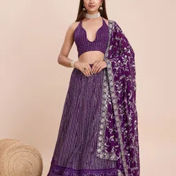 ODETTE Floral Embroidered Semi-Stitched Lehenga & Unstitched Blouse With Dupatta-picture-30