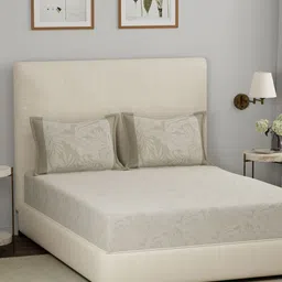 MASPAR Eclectic Garden Beige Tropical Printed 210TC Cotton Queen Bedsheet & 2 Pillow Case-image-49