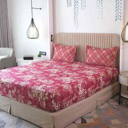 Pure Decor Maroon & Pink Floral 300 TC King Bedsheet with 2 Pillow Covers-picture-48