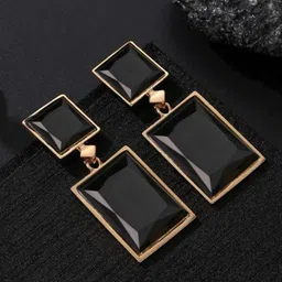YouBella Gold-Plated Artificial Stones Studded Square Drop Earrings-14